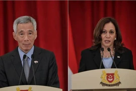 Bà Kamala Harris, ông Lý Hiển Long công bố loạt lĩnh vực hợp tác mới. Ảnh: THE STRAITS TIMES
