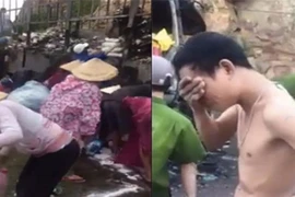 Clip: Xe cháy, tài xế bất lực nhìn người dân hôi của