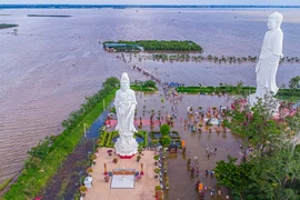 Độc đáo ngôi chùa Núi Nổi giữa nước lũ miền Tây