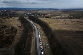 Đoàn xe chở người dân Ukraine đi sơ tán chiến sự.