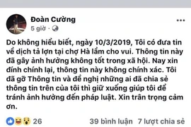Tung tin thất thiệt dịch tả lợn châu Phi, facebooker bị xử lý