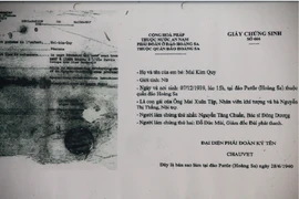 Giấy chứng sinh năm 1939 của 1 người Việt ở quần đảo Hoàng Sa
