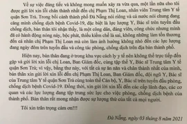 Ông Trần Vinh, Phó VP Đoàn ĐBQH Đà Nẵng, gửi thư xin lỗi nữ nhân viên y tế 