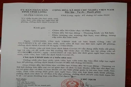Văn bản của UBND tỉnh Vĩnh Long chấp thuận cho học sinh nghỉ học đến hết tháng 2 để né dịch Covid-19