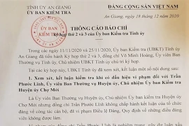 An Giang: Cách chức một Ủy viên Ban Thường vụ Huyện ủy Chợ Mới