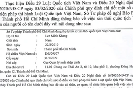 Thông báo Sở Tư pháp thôi quốc tịch Việt Nam của Lee Minh Khang