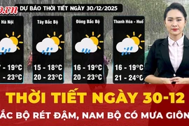 Thời tiết ngày 30-12: Bắc Bộ rét đậm, Nam Bộ có mưa giông