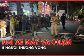 Video: 2 thanh niên chạy xe máy tông vào xe máy khác, 5 người thương vong