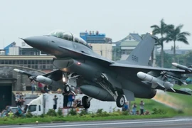 Tiêm kích F-16V của Đài Loan trong một cuộc tập trận chống xâm nhập ở TP Chương Hóa (Đài Loan) năm 2019. Ảnh: GETTY IMAGES