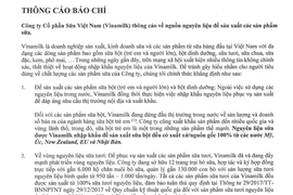 Vinamilk nói về nguyên liệu sản xuất các sản phẩm sữa