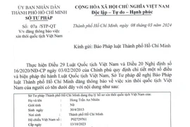Thông báo Sở Tư pháp thôi quốc tịch Việt Nam của Hong Trần Minh Đức