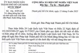 Thông báo Sở Tư pháp thôi quốc tịch Việt Nam của Phạm Xuân Hồng Ánh