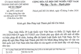 Sở Tư pháp thông báo thôi quốc tịch Việt Nam của Trần Kim Jun Hô
