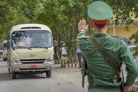 Hình ảnh tại một buổi diễn tập phòng chống dịch COVID-19 ở Huế. Ảnh: N.DO