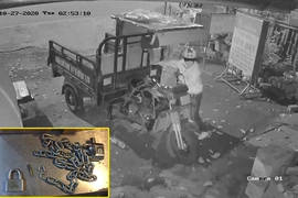 2 kẻ trộm cắt khoá lấy cắp xe ba gác trong đêm
