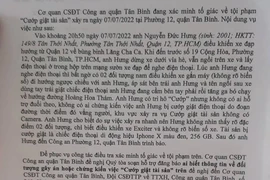 TP.HCM: Công an Tân Bình tìm nhân chứng vụ cướp giật tài sản