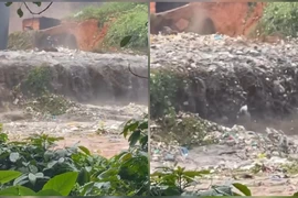 Vỡ bờ bao ô chứa rác ở Quảng Ngãi, rác thải tràn ra ngoài