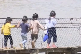 Cầu treo mục nát, xót xa cảnh dân vùng cao Quảng Ngãi liều mình qua sông