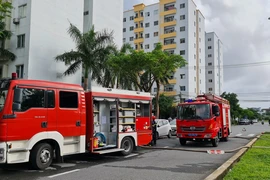 Nhiều xe chữa cháy được điều động đến hiện trường. Ảnh: MINH TRƯỜNG.