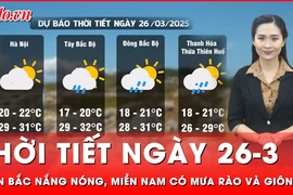 Thời tiết ngày 26-3: Miền Bắc nắng nóng, miền Nam có mưa rào và giông