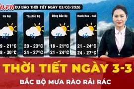 Thời tiết ngày 3-3: Bắc Bộ mưa rào rải rác, đêm và sáng trời rét