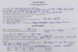 Biên bản xử phạt của Công an huyện Bác Ái. Ảnh: NX
