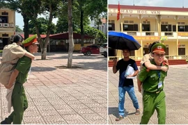 Trung úy công an cõng thí sinh khuyết tật tới phòng thi nhận cơn mưa lời khen
