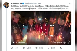 Than hồng bất ngờ phát nổ trong lúc Bộ trưởng Y tế Thổ Nhĩ Kỳ đang thị sát hoạt động cứu hộ sau trận động đất ở tỉnh Hatay, ngày 16-2.