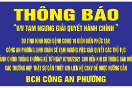 Công an phường ở TP Thủ Đức thông báo người dân hạn chế đến trụ sở làm việc