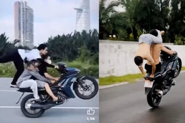 Tạm giữ 3 người chạy xe máy bốc đầu, đi 1 bánh ở Thủ Đức
