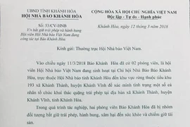 Hội Nhà báo Khánh Hòa đề nghị xử nghiêm vụ tấn công PV