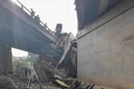 Xe container rơi cầu vượt, 1 đoạn đường sắt Bắc - Nam tê liệt