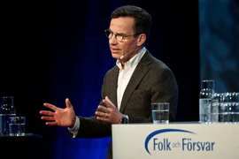 Thủ tướng Thụy Điển Ulf Kristersson phát biểu tại một hội nghị an ninh thường niên ở vùng Salen, quận Dalarna (Thụy Điển) ngày 8-1. Ảnh: REUTERS