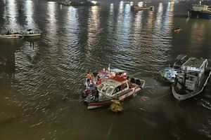 Ô tô 4 chỗ tông sập lan can cầu rơi xuống sông Đồng Nai