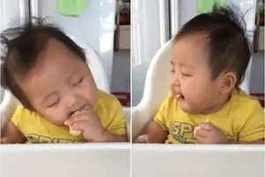 Đáng yêu xem bé vừa ăn vừa ngủ