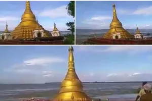 Chùa vàng ở Myanmar bị nước lũ nuốt chửng