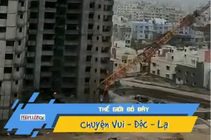 Khoảnh khắc cần cẩu công trình đổ sập đè nhà dân