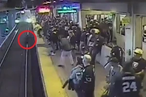 Thoát chết gang tấc dù rơi trước mũi tàu đang lao đến