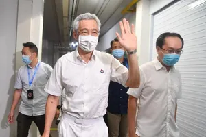 Ông Lý Hiển Long xuất hiện sau khi giành chiến thắng trong cuộc tổng tuyển cử. Ảnh: CNA/Jeremy Long