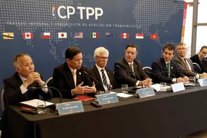 Đại diện của các nước thành viên CPTPP trong một cuộc họp báo ở Santiago, Chile vào năm 2019. Ảnh: REUTERS
