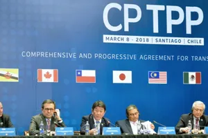 Đại diện các thành viên CPTPP tham dự họp báo tại Chile hồi năm 2018. Ảnh: KYODO NEWS