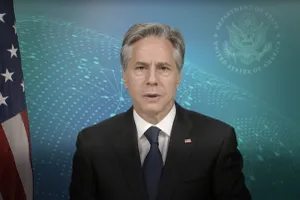 Ngoại trưởng Mỹ Antony Blinken phát biểu nhân kỷ niệm 10 năm quan hệ Đối tác toàn diện Việt Nam-Mỹ. Ảnh: Chụp màn hình từ video của ĐẠI SỨ QUÁN MỸ TẠI VIỆT NAM