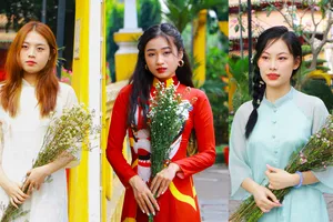 Cuối tuần, giới trẻ xúng xính diện áo dài chụp ảnh Tết 