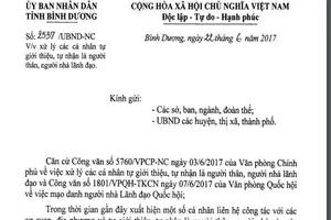 Bình Dương xử lý cá nhân tự nhận là người thân lãnh đạo