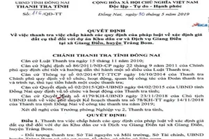 Đồng Nai: Thanh tra dự án Khu dân cư và dịch vụ Giang Điền