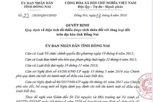 Đồng Nai ban hành quy định mới về tách thửa đất