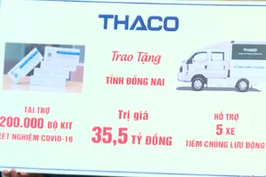 Đồng Nai được tặng 5 xe tiêm chủng và 200 ngàn bộ kít xét nghiệm