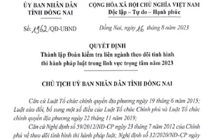 Đồng Nai: Lập Đoàn kiểm tra theo dõi tình hình thi hành pháp luật 