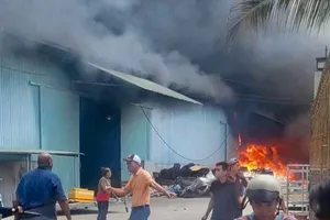 Cháy dữ dội tại một xưởng gỗ ở Đồng Nai