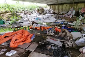 Cận cảnh rác thải tràn ngập đường song hành cao tốc